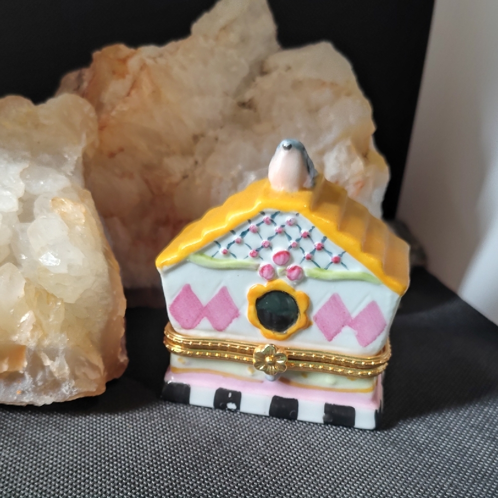 1996 Cbk Colorful Bird House Ceramic Trinket Box